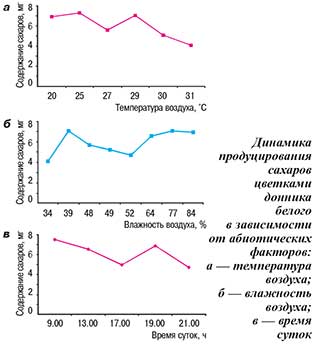 Динамика продуцирования сахаров цветками донника