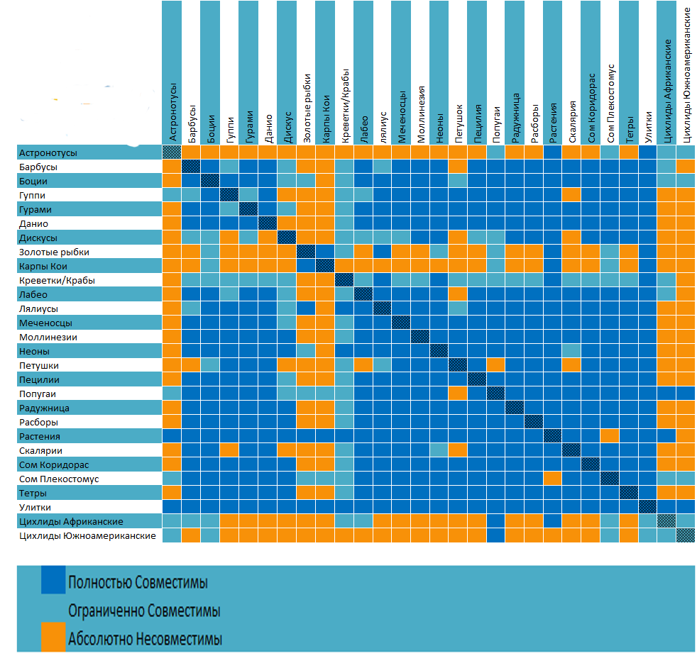 таблица совместимости аквариумных рыб
