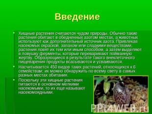 Введение Хищные растения считаются чудом природы. Обычно такие растения обитают