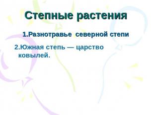 Степные растения 1.Разнотравье северной степи 2.Южная степь — царство ковылей.