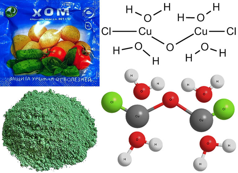 Вид, химическая и структурная формулы кристаллогидрата хлорокиси меди ХОМ