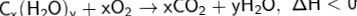 mathsf{C_x(H_2O)_y + xO_2 rightarrow xCO_2 + yH_2O, Delta H<0}