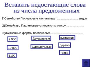 1)Семейство Пасленовые насчитывает………………….видов 2)Семейство Пасленовые относи