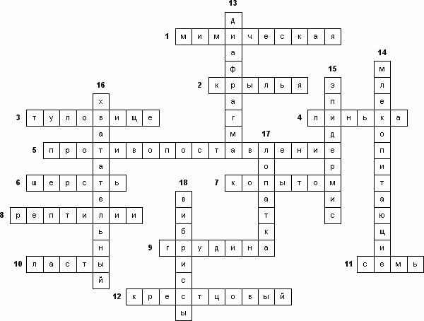 Кроссворд «Млекопитающие или Звери»