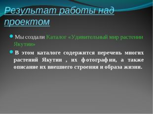 Результат работы над проектом Мы создали Каталог «Удивительный мир растении Я