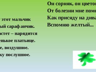 Носит этот мальчик Желтый сарафанчик. Подрастет – нарядится В беленькое плать