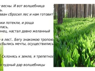 ..Я жду весны. И вот волшебница явилась. Свой саван сбросил лес и нам готовит