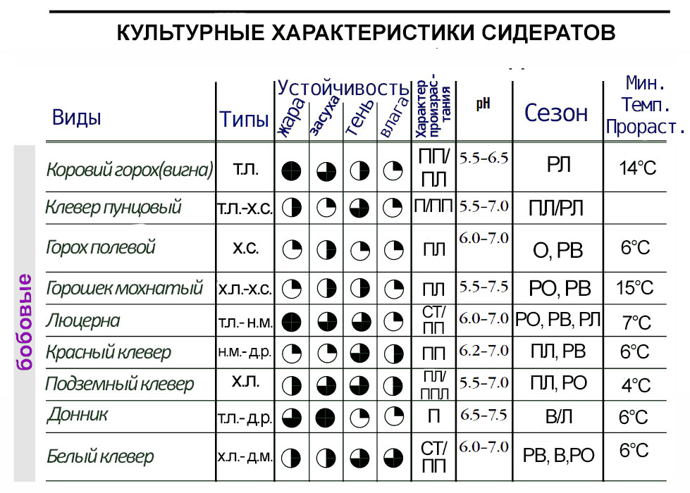 Характеристики бобовых сидератов