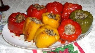 Перец фаршированный мясом и рисом./Stuffed peppers