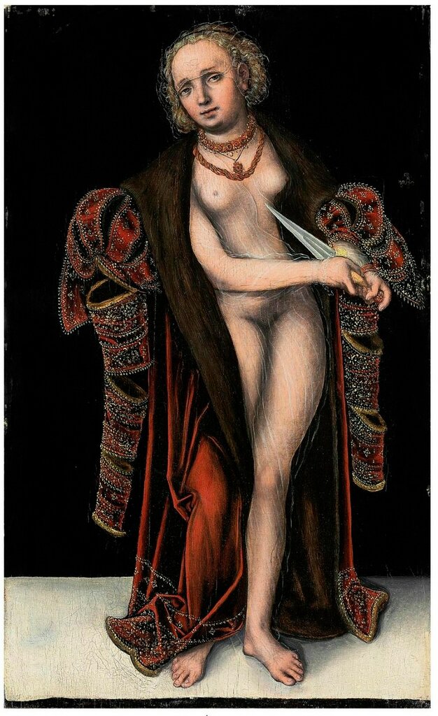 [[[Lucas Cranach II (Wittenberg 1515-1586 Weimar) . Lucretia. Oil on panel. 57.2 x 34.7 cm.JPG