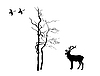 Силуэт оленя возле дерева | Векторный клипарт