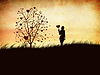 Силуэт девушки с сердцем и деревом | Иллюстрация