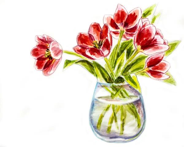 Весенние цветы в вазе, Акварельные иллюстрации Лицензионные Стоковые Изображения