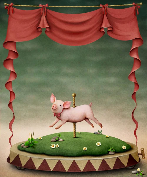 Плакат или иллюстрации свиней на полюс Лицензионные Стоковые Фото