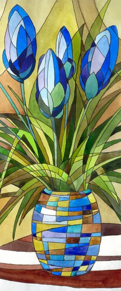 Абстрактный голубые цветы в вазе Лицензионные Стоковые Фото