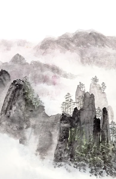 Китайская живопись высокого горного пейзажа Лицензионные Стоковые Фото