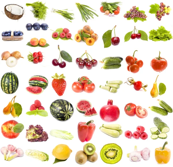 Набор фруктов и овощей изолирован на белом фоне Стоковое Фото
