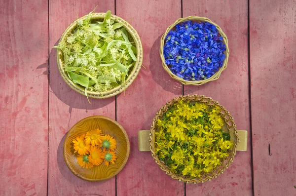 Лиго время лекарственные цветы в плетеные корзины — стоковое фото