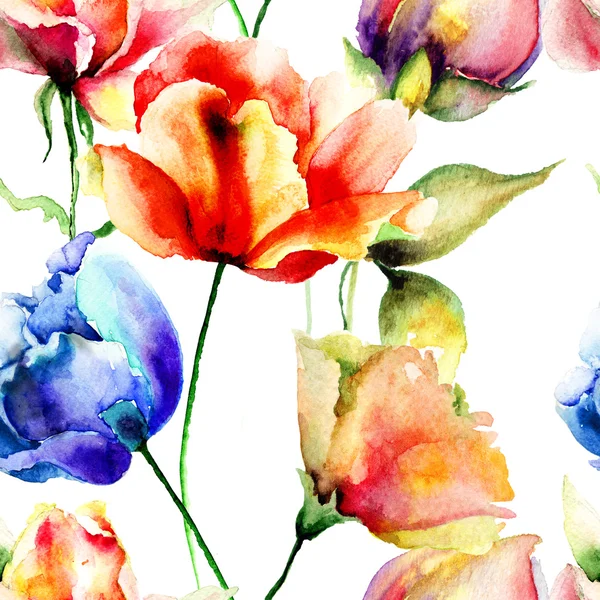 Стилизованный бесшовный образец с цветами тюльпанов Стоковое Фото