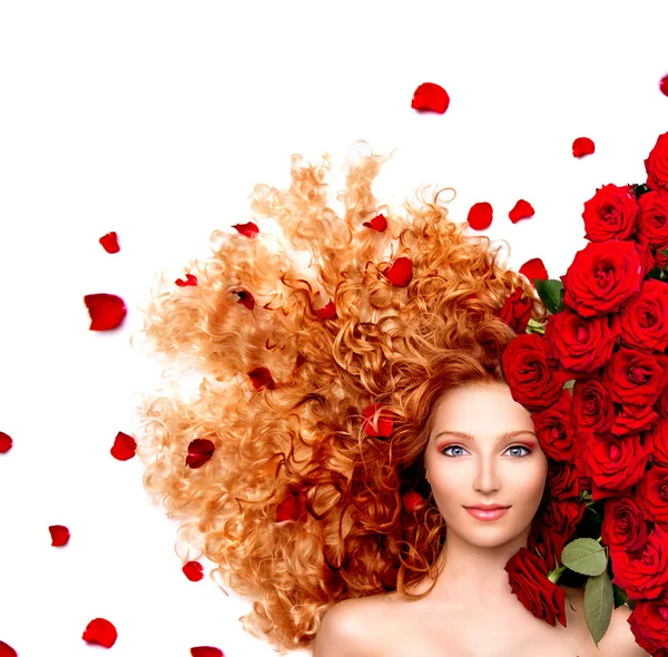Девочка с красными розами Стоковая Картинка