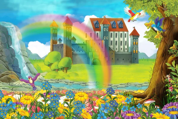 Мультфильм сцена на замок Стоковая Картинка
