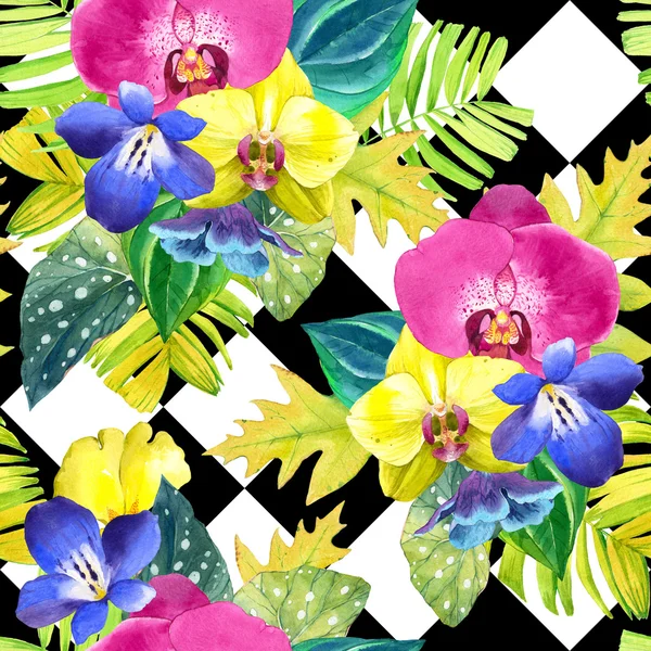Акварельные иллюстрации с тропическими цветами Лицензионные Стоковые Изображения