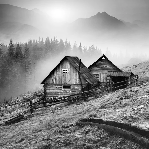 Карпатская горная деревня. Черный и белый Лицензионные Стоковые Изображения