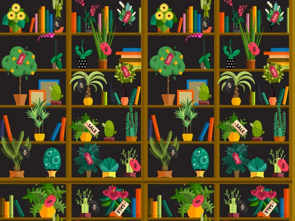 Комнатные горшечные растения на полках набор изолированных плоский стиль иллюстрации — стоковый вектор