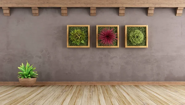 Ретро-гостиная комната с растениями — стоковое фото