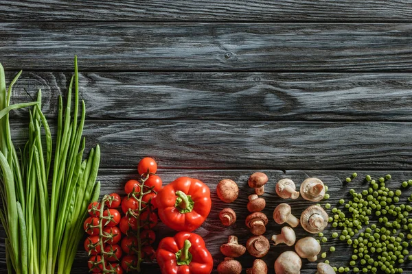 Top View Various Raw Vegetables Wooden Tabletop — стоковое фото