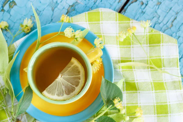 Травяной Чай Цветов Липы Лимон Вид Сверху — стоковое фото