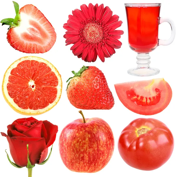 Набор красных фруктов, овощей и цветов Стоковое Фото