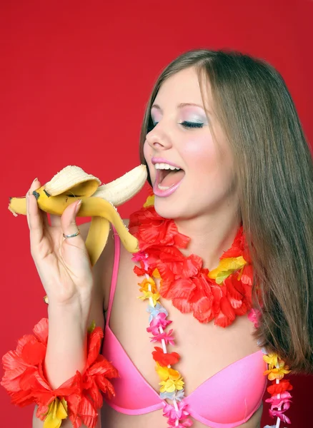 Алоха Бикини девушка с бананом Стоковое Фото