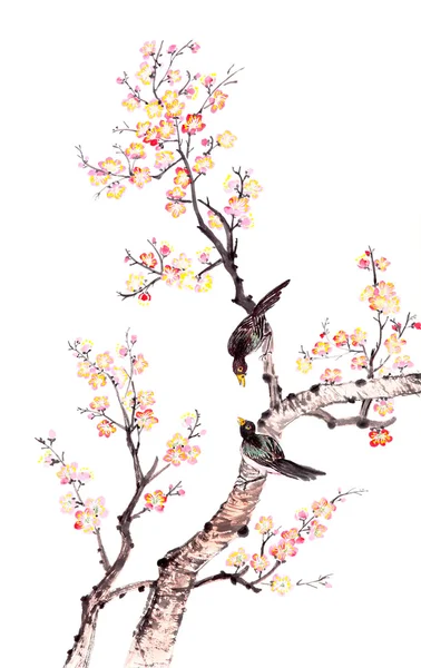 Традиционной китайской живописи цветок сливы. Стоковая Картинка